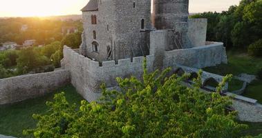 Aerial view of the Castle in Bedzin at sunset, Upper Silesia, Poland. video