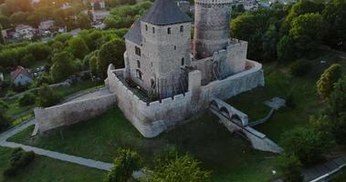 Aerial view of the Castle in Bedzin at sunset, Upper Silesia, Poland. video