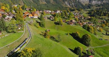 Aerial view of the beautiful Swiss nature and village Lauterbrunnen, Switzerland video