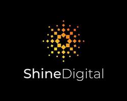 Shine Ray Burst Sparkle Particle Digital Pixel Technology Futuristic Innovation Vector Logo Design