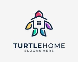 Turtle Sea Tortoise Ocean Home House Roof Building Cartoon Colorful Simple Modern Vector Logo Design