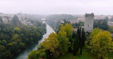 Aerial view of the countryside between Milan and Bergamo. Italy video