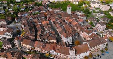 Aerial view of the town of La Neuveville on the shores of Lake Biel, Switzerland video