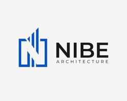 letra norte iniciales arquitectura edificio construcción cuadrado marco sencillo monograma vector logo diseño