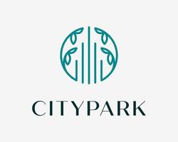 City Building Architecture Park Leaf Branch Nature Elegant Linear Simple Circle Vector Logo Design