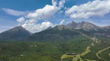 Aerial hyperlapse of the mountain Lomnitsky shield over which clouds float video