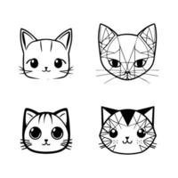 adorable felino amigos. esta linda anime gato cabeza colección conjunto caracteristicas mano dibujado línea Arte ilustraciones Perfecto para gato amantes vector