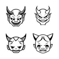 A set of cute kawaii Hannya masks, Hand drawn with clean line art. Each design features the iconic expression illustration vector