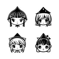 Get ready for some spooktacular fun with this cute kawaii spooky witch head collection set. Each witch head is Hand drawn with charming details that will put a smile on your face vector