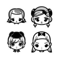 Charming and playful Hand drawn kawaii gangster girl collection set, featuring cute and quirky line art illustrations with a hint of attitude vector