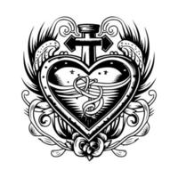 Express your love in a unique way with our heart sign tattoo design collection, featuring beautifully detailed black and white Hand drawn illustrations vector