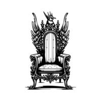 A majestic and intricate royal throne in black and white line art, Hand drawn with detail and precision, fit for a king or queen vector