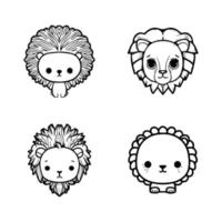 Adorable anime lion head collection set, with cute and detailed Hand drawn illustrations in line art style. Perfect for kids' products and designs vector