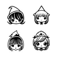 Get ready for some spooktacular fun with this cute kawaii spooky witch head collection set. Each witch head is Hand drawn with charming details that will put a smile on your face vector