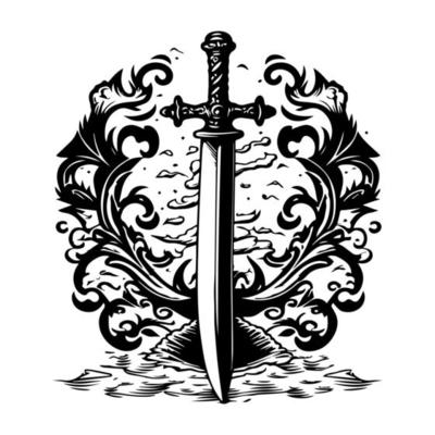 Set sail with the power of the sword. Hand drawn sword logo silhouette collection for your next adventure