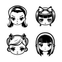 Charming and playful Hand drawn kawaii gangster girl collection set, featuring cute and quirky line art illustrations with a hint of attitude vector