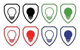 Shield icon set with light bulb icon, vector illustration for smartphone or web application.