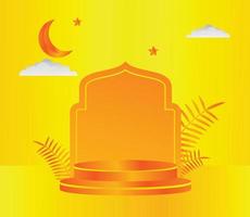 Islamic podium template with ornaments of leaves, clouds, moon and stars, design for product display, presentation, stage for Islamic Holidays. elegant simple color design illustration. vector