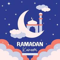 Editable Ramadan sale poster template. with paper cut ornaments, mosque, moon and stars. Design for social media and web. Vector illustration