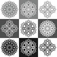 Vector set of abstract mandala design illustrations, ornaments in ethnic style. Islamic border background