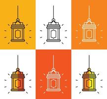 Set of Islamic themed lanterns, with line designs, silhouettes and attractive colors. Vector illustration of islamic holiday, can be used for web icon.