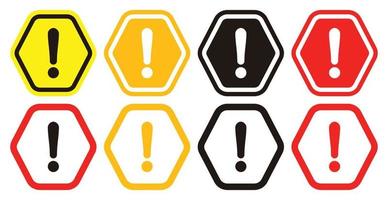 Vector set of danger signs, warning signs, attention signs, exclamation marks. Danger warning icon.