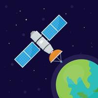 Satellite technology flat design cartoon vector icon illustration.