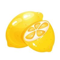 Cartoon style lemon and lemon slice. vector