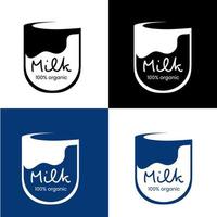 Cup of milk logo set. Fresh dairy product. vector
