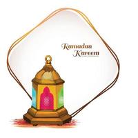 Beautiful islamic ramadan kareem festival greeting with lamps card background vector