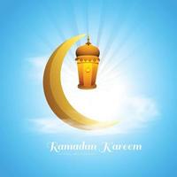 ramadan kareem luna islámica y lámparas fondo de tarjeta colorida vector