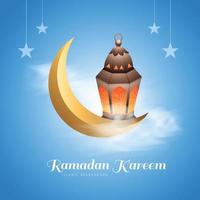 Ramadan kareem islamic moon and lamps colorful card background vector