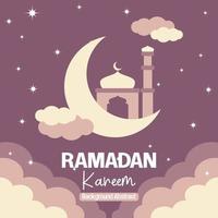 Editable Ramadan sale poster template. with paper cut ornaments, mosque, moon and stars. Design for social media and web. Vector illustration