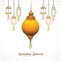 Islamic ramadan kareem festival greeting with lamp card background vector