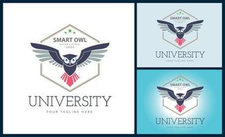 Smart owl flying bird education university logo design template for brand or company and other vector