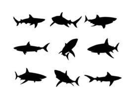 shark silhouette set in variety pose vector