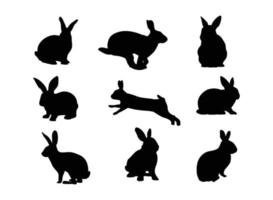 rabbit silhouette set in variety pose vector