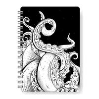 drawing in vector illustration for notebook with tentacles of a giant octopus in black and white colors