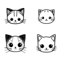 adorable felino amigos. esta linda anime gato cabeza colección conjunto caracteristicas mano dibujado línea Arte ilustraciones Perfecto para gato amantes vector