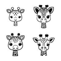 A charming set of Hand drawn line art illustrations featuring cute anime giraffe heads, perfect for adding a touch of whimsy to any project vector