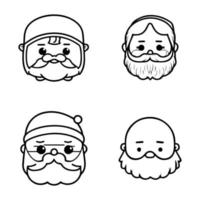 Adorable Hand drawn kawaii Santa Claus head collection set, featuring cute and charming line art illustrations perfect for the holiday season vector