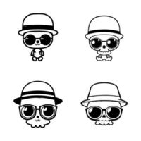 A cool and edgy collection of cute skull characters sporting stylish sunglasses in various poses and expressions. Hand drawn with love vector