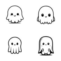 Whimsical and delightful collection of Hand drawn line art illustrations featuring cute Halloween ghosts, perfect for adding a spooky touch to any project vector