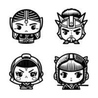 Bold and captivating Hand drawn collection set of cute Japanese samurai warriors, showcasing courage, strength, and cultural heritage vector