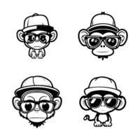 Get ready to go bananas over this cute kawaii monkey logo collection. Each illustration features a fun-loving monkey sporting stylish sunglasses for a touch of whimsy and charm vector