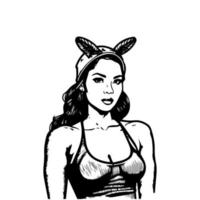 A stylish Chicano girl in black and white, rendered in intricate Hand drawn line art illustration vector