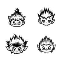 A cute anime troll head collection set featuring Hand drawn line art illustrations. Perfect for fans of fantasy creatures and kawaii art vector