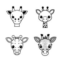 A charming set of Hand drawn line art illustrations featuring cute anime giraffe heads, perfect for adding a touch of whimsy to any project vector