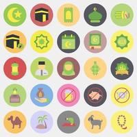 Icon set of islamic. Islamic elements of Ramadhan, Eid Al Fitr, Eid Al Adha. Icons in color mate style. Good for prints, posters, logo, decoration, greeting card, etc. vector