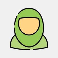 Icon moslem woman. Islamic elements of Ramadhan, Eid Al Fitr, Eid Al Adha. Icons in filled line style. Good for prints, posters, logo, decoration, greeting card, etc. vector